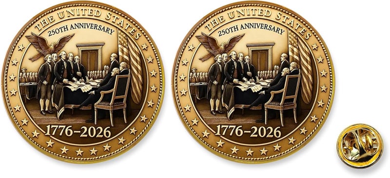 ZENRUIMING 2 Pcs America 250th Birthday Enamel Pins,250 years Anniversary Metal Gold Plated Lapel Pin, 1.4″ USA Patriot Collectible Accessories for Patriot's Day Independence Day - Image 1